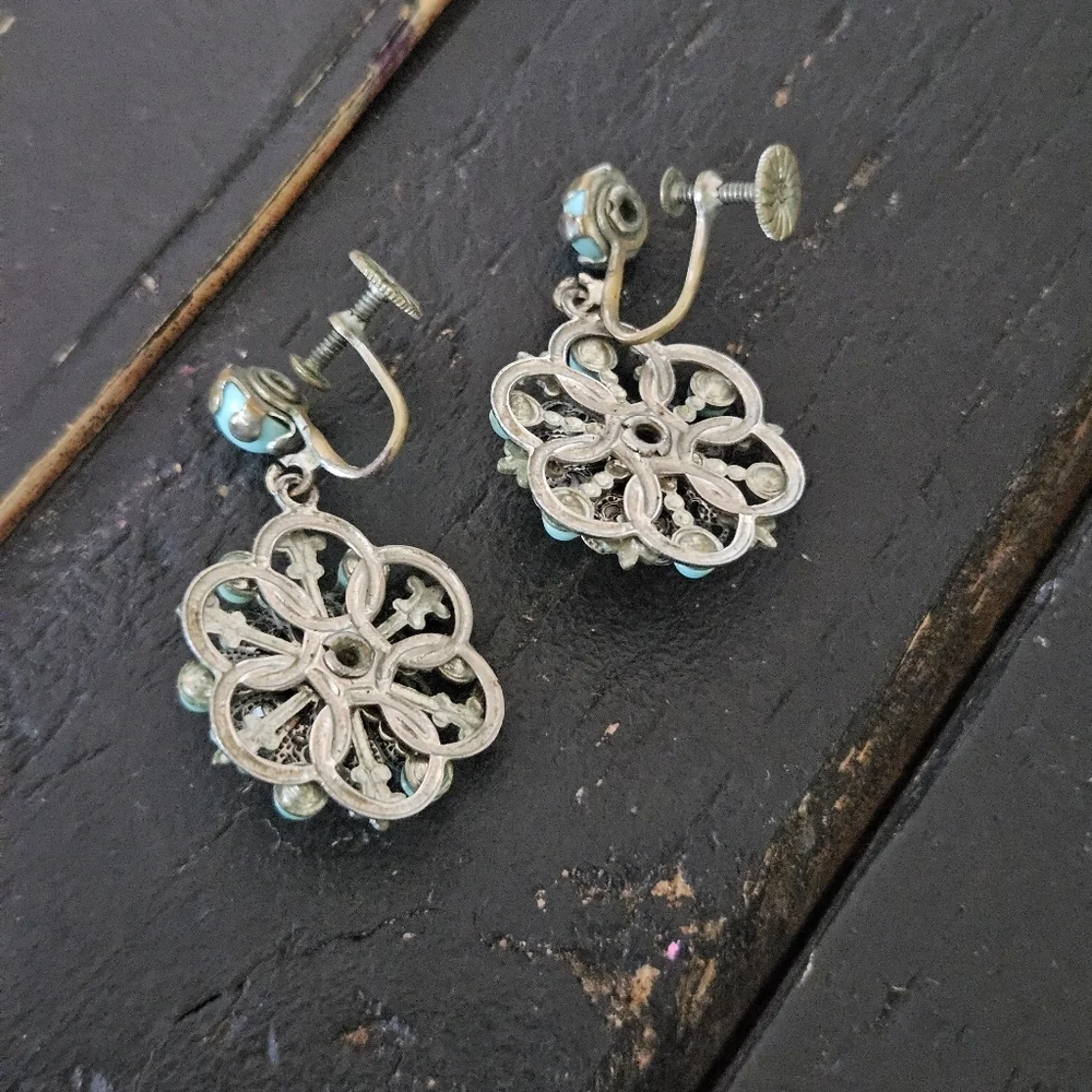 Vintage Faux Turquoise Twist Clip-On Earrings Western Women's Jewelry